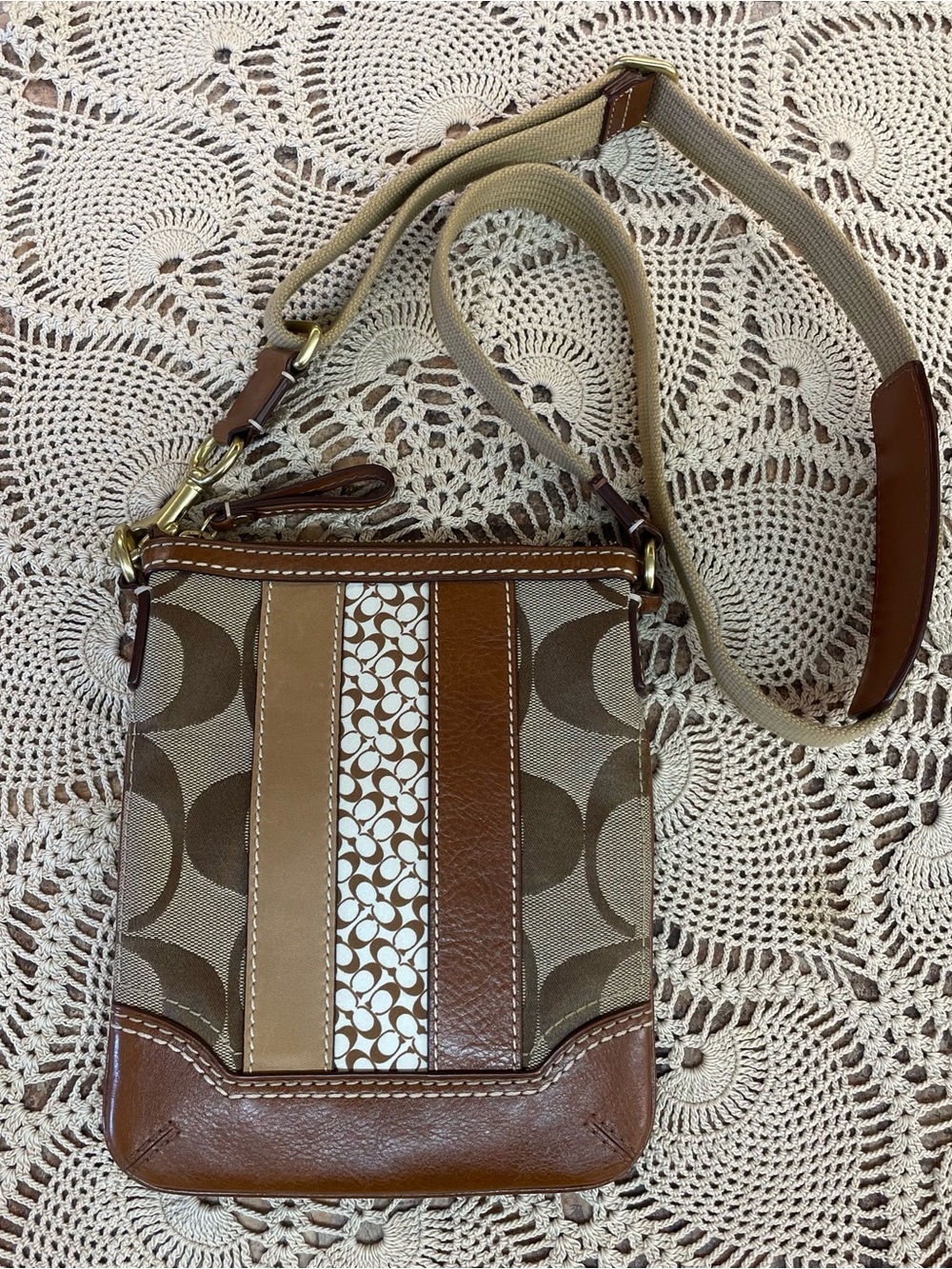 Coach Signature Stripe vertical patchwork crossbody bag (2006)